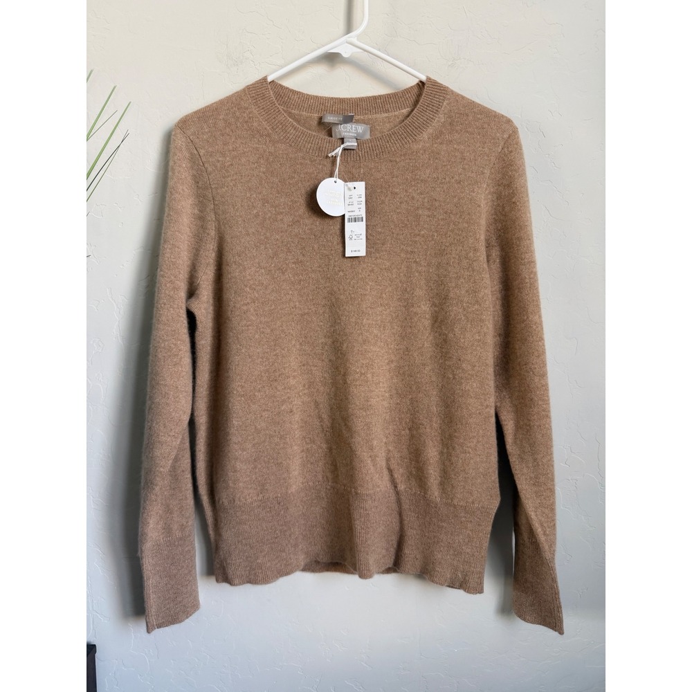 J.Crew Women Classic Fit 100% Cashmere Crewneck Sweater Tan BA400 Size S NWT